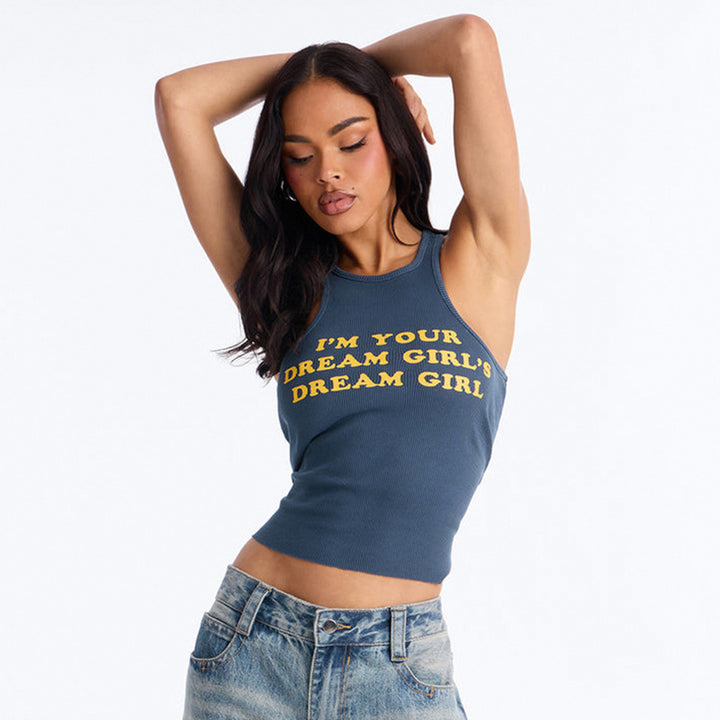 Damen Crop-Top mit kreativem Schriftzug und figurbetontem Schnitt Drune