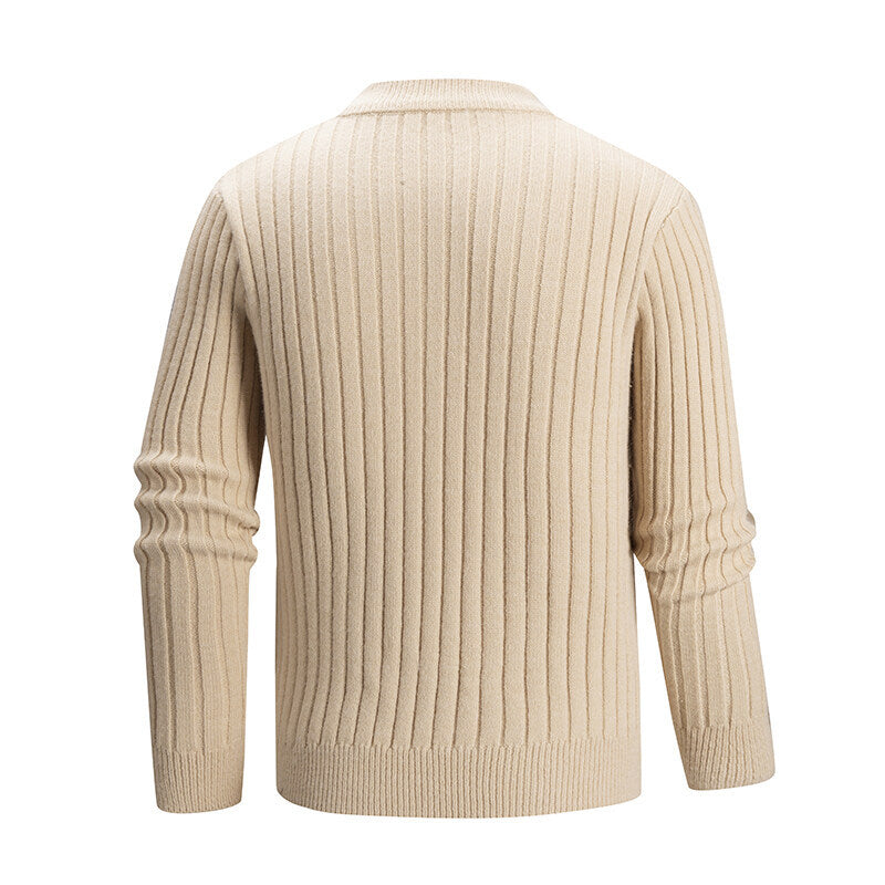 Herren Kabelstrick-Mockneck-Pullover aus feinem Wollmix mit Zopfmuster Drune