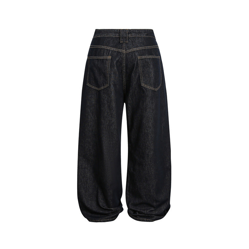 Damen hochtaillierte Baggy-Jeans in Ballonform mit sichtbarer Knopfleiste und markanten Nähten Drune