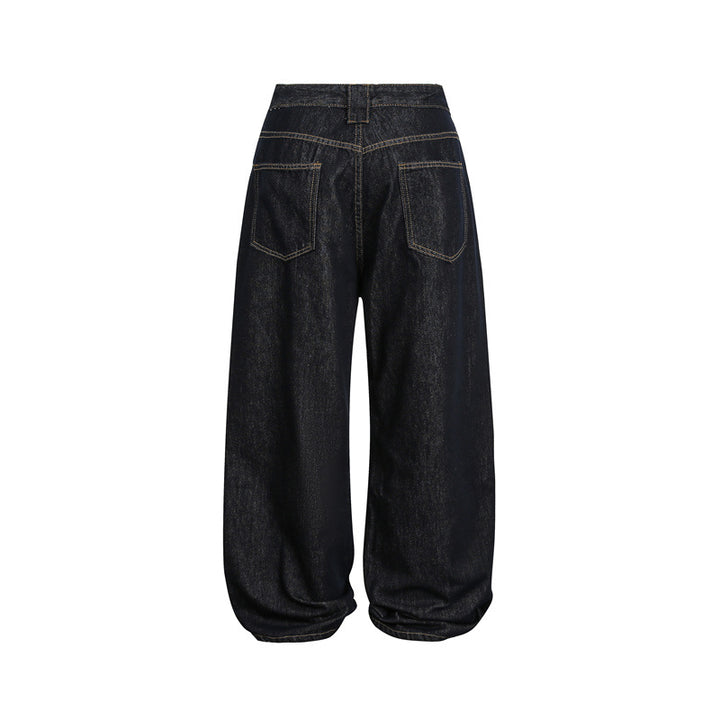Damen hochtaillierte Baggy-Jeans in Ballonform mit sichtbarer Knopfleiste und markanten Nähten Drune