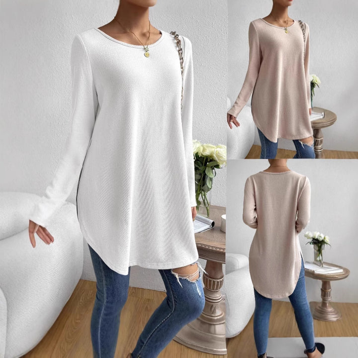Damen Oversize Longline Feinstrick-Tunika mit Rundhalsausschnitt Drune