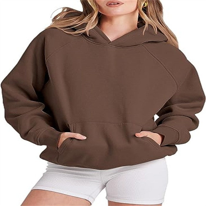 Damen lässiger Kapuzenpullover mit hohem Kragen und praktischen Taschen Drune