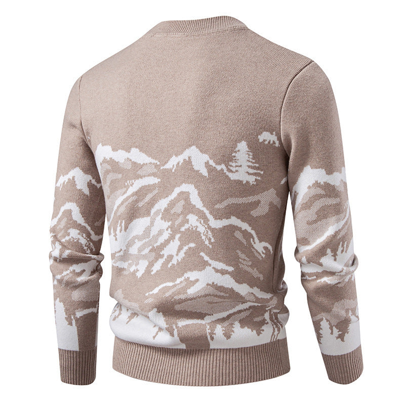 Herren Strickpullover mit Bergmotiv und hohem Kragen Drune