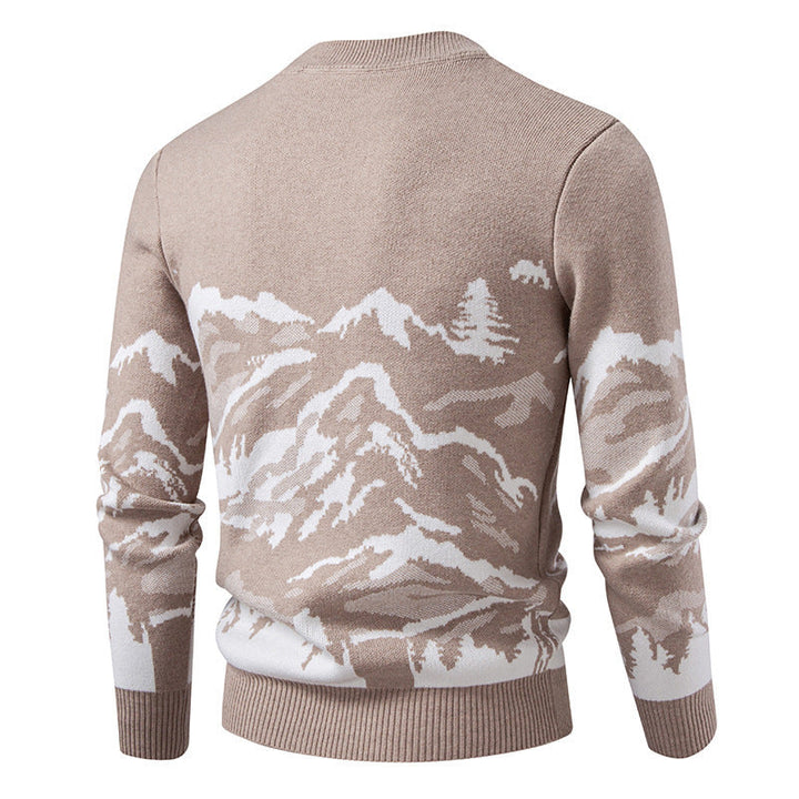 Herren Strickpullover mit Bergmotiv und hohem Kragen Drune