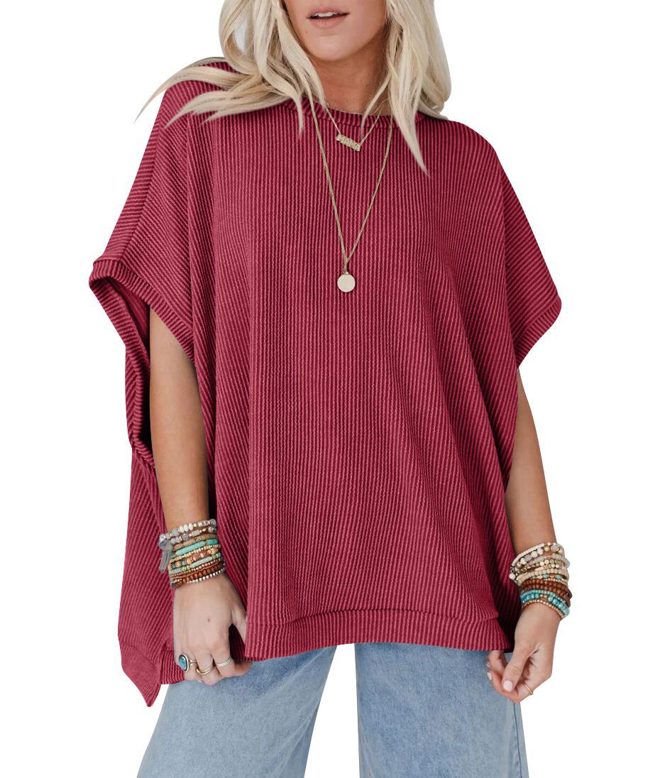 Damen Oversized T-Shirt mit Rippenstruktur Drune