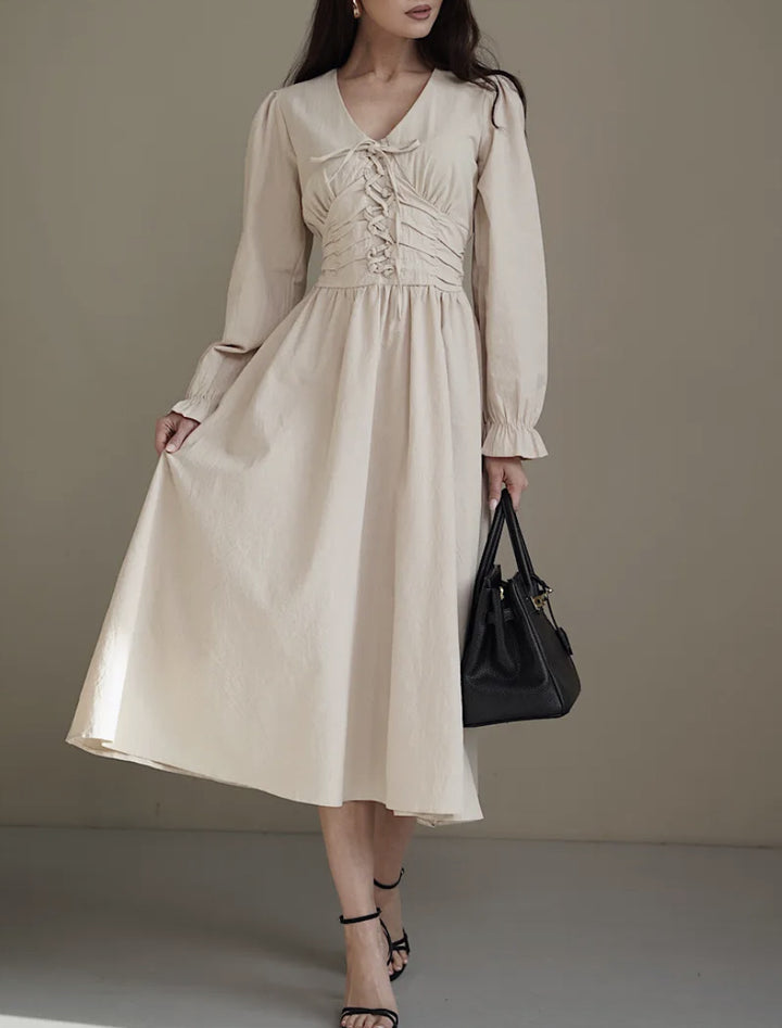 Damen Midikleid mit Rüschendetails und Taillengürtel Drune