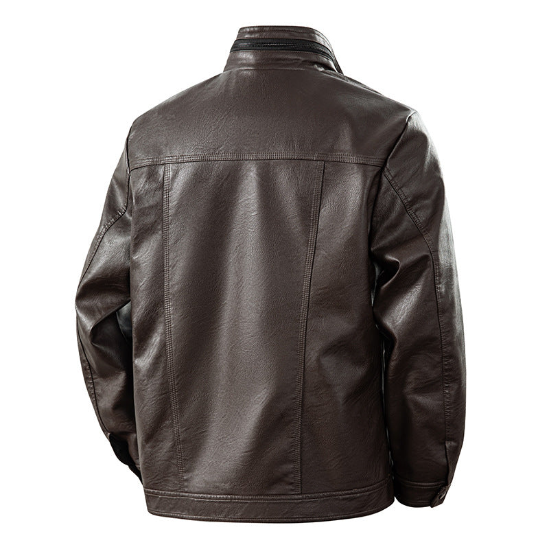 Herren zeitlose Kunstleder-Blousonjacke mit Soft-Touch Oberfläche, Stehkragen und verdecktem Zwei-Wege-Reißverschluss Drune