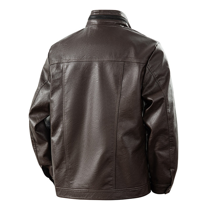 Herren zeitlose Kunstleder-Blousonjacke mit Soft-Touch Oberfläche, Stehkragen und verdecktem Zwei-Wege-Reißverschluss Drune