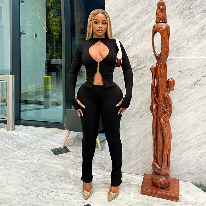 Damen Cut-Out Jumpsuit mit elegantem Stehkragen und figurbetontem Schnitt Drune