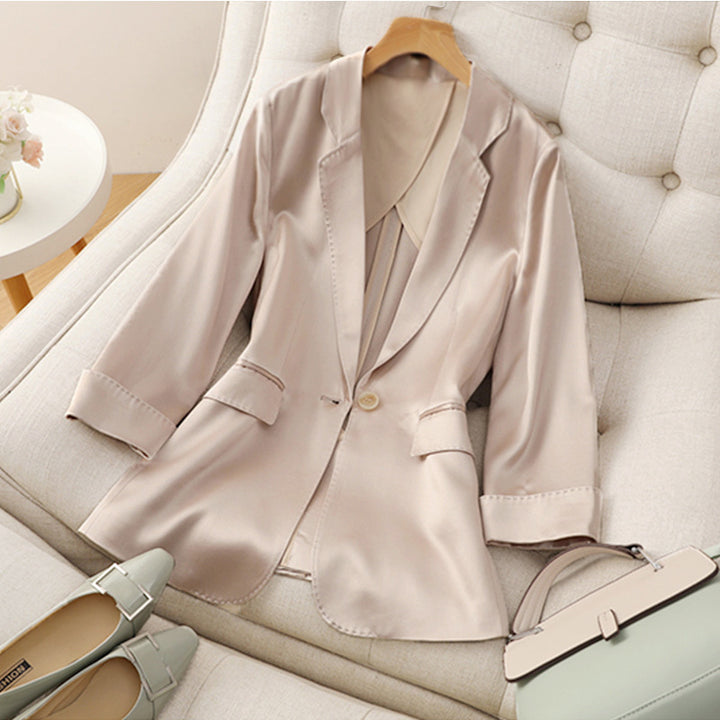 Damen Satinblazer mit taillierter Silhouette und 3/4-Ärmeln Drune