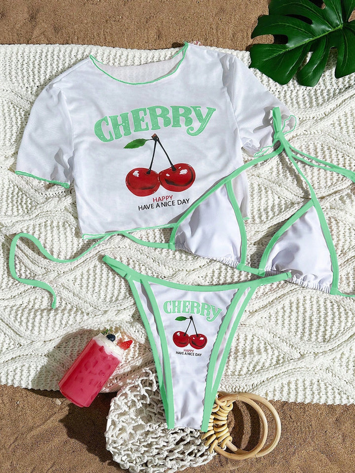 Damen Sportlicher Bikini mit transparentem Oberteil Drune