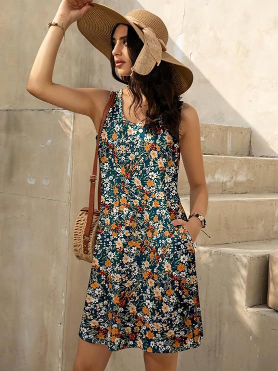 Damen lässiges Sommerkleid mit Taschen Drune