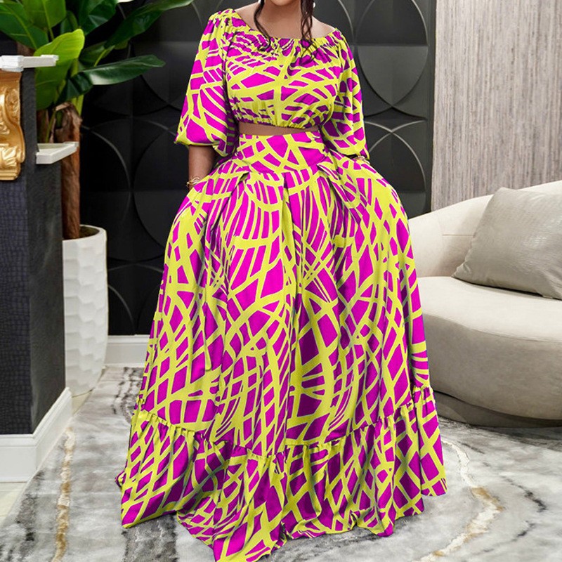 Damen Maxikleid mit überschnittenen Ärmeln und weitem Rock Drune
