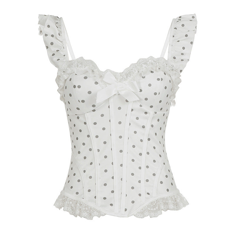 Damen Spitzen-Bustier mit Rüschendetails und Punkten Drune