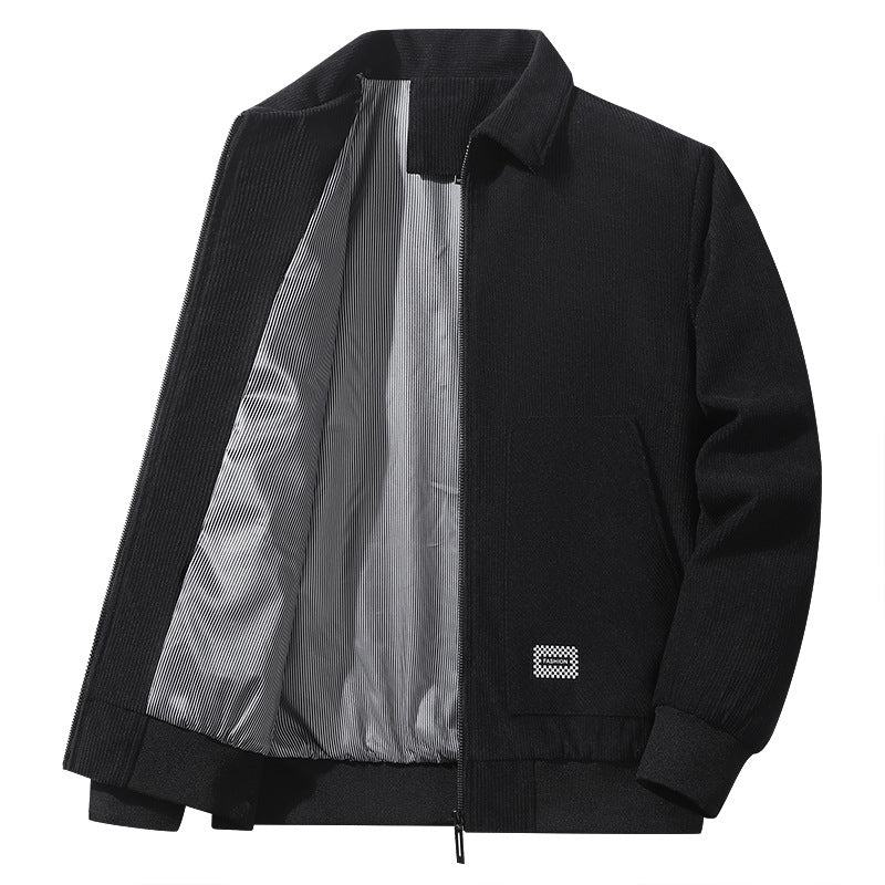 Herren strukturierter Freizeitblouson mit feinem Cordgewebe, gestreiftem Innenfutter und elastischem Saum Drune