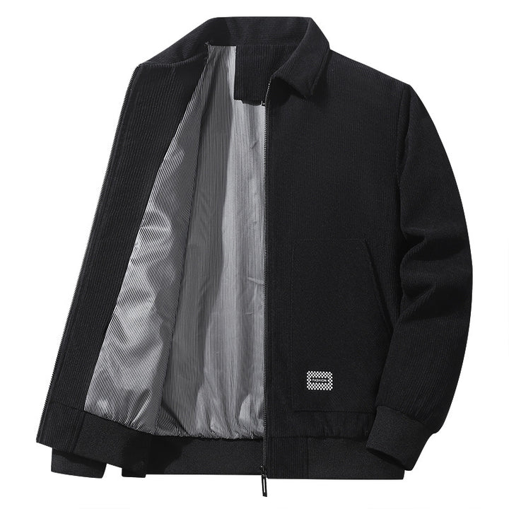 Herren strukturierter Freizeitblouson mit feinem Cordgewebe, gestreiftem Innenfutter und elastischem Saum Drune