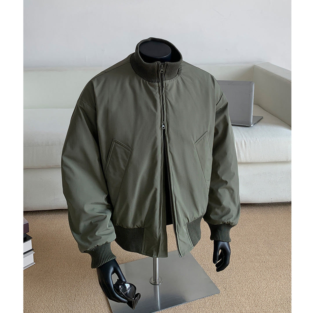 Herren Oversized Stepp-Bomber mit hoher Rippenkragenkonstruktion und verdecktem Reißverschluss Drune