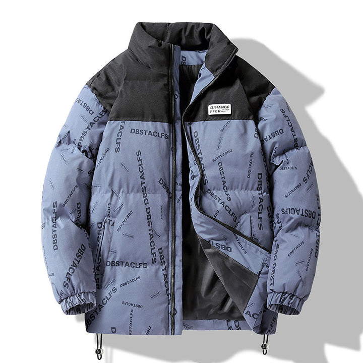 Herren Gepolsterte Steppjacke mit grafischem Schrift-Print, Stehkragen und verstellbarem Saum Drune