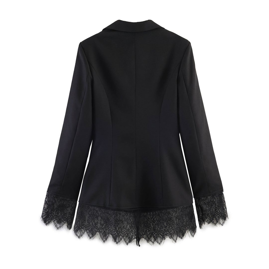Damen Taillierter Blazer mit Spitzensaum und Pattentaschen Drune