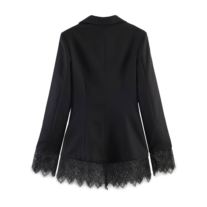 Damen Taillierter Blazer mit Spitzensaum und Pattentaschen Drune