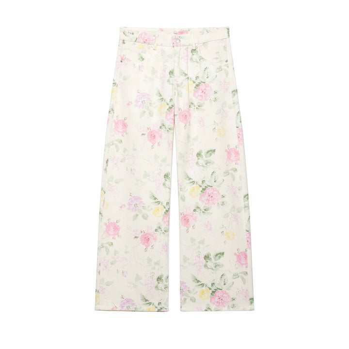 Damen Hochtaillierte weite Jeanshose mit floralem Alloverprint Drune