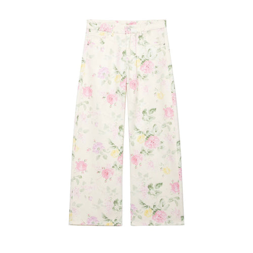 Damen Hochtaillierte weite Jeanshose mit floralem Alloverprint Drune