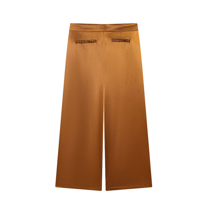 Damen nan hochtaillierte Satin-Culotte mit verdeckter Knopfleiste, Bügelfalte und seitlichen Eingrifftaschen Drune