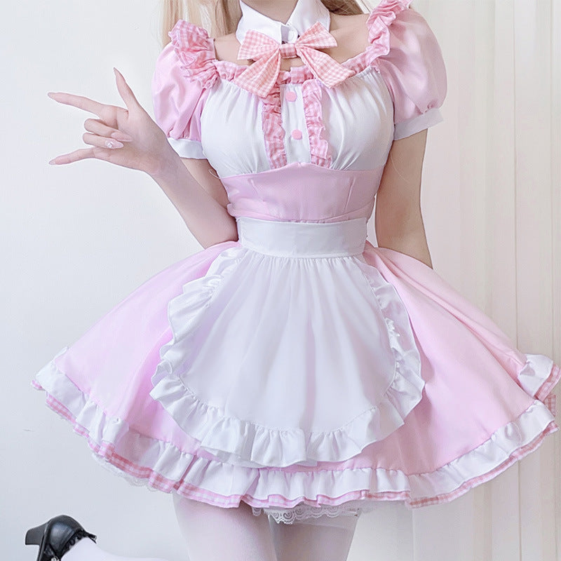 Damen Dienstmädchenkleid mit Rüschendetails und Schleife Drune