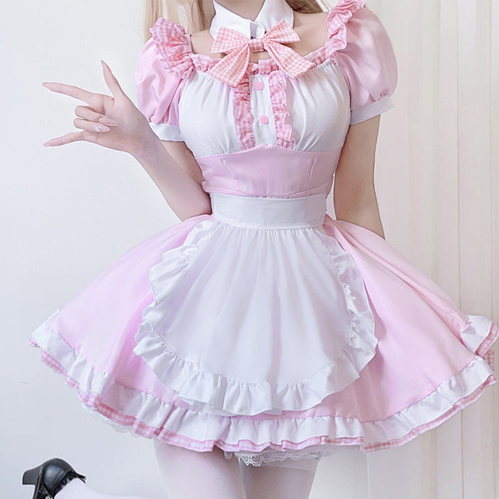 Damen Dienstmädchenkleid mit Rüschendetails und Schleife Drune
