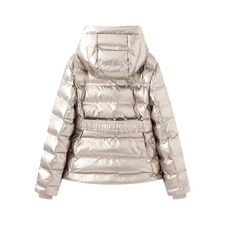 Damen nan gesteppte Glanz-Steppjacke mit Kapuze, wattierter Thermofütterung und elastischem Taillengürtel Drune