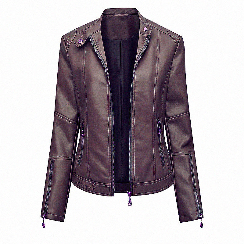 Damen Asymmetrische Bikerjacke aus Kunstleder mit Nietenbesatz und tailliertem Schnitt Drune
