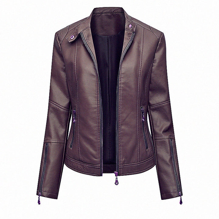 Damen Asymmetrische Bikerjacke aus Kunstleder mit Nietenbesatz und tailliertem Schnitt Drune