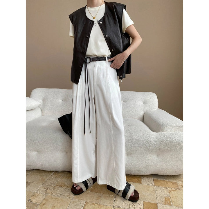 Damen lässige Weste aus veganem Leder mit Knopfdetails und praktischen Taschen Drune