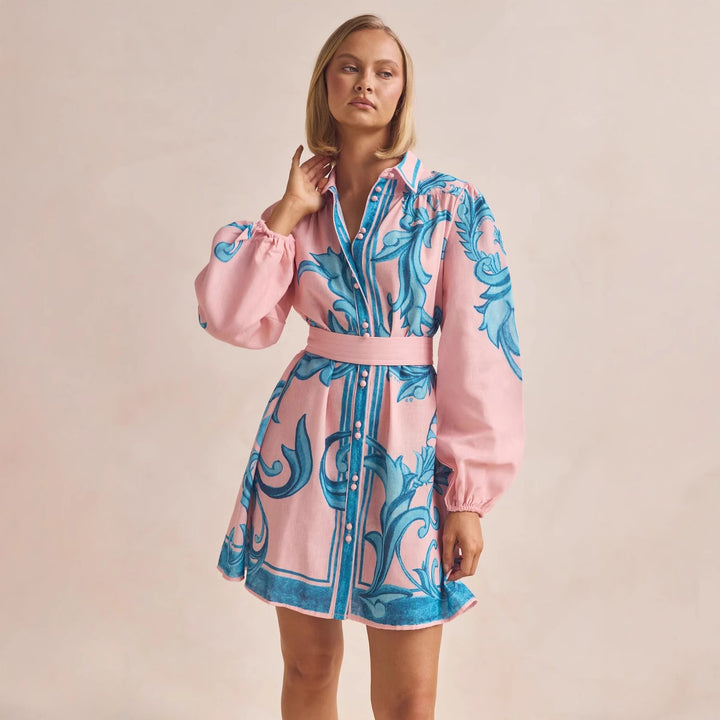 Damen Shirtkleid mit geschmeidigen Puffärmeln und floralem Design Drune