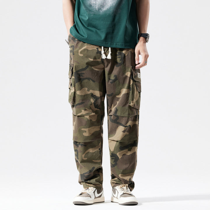 Herren Locker geschnittene Mehrfach-Taschen Cargohose mit Kordelzug und Camouflage-Muster Drune