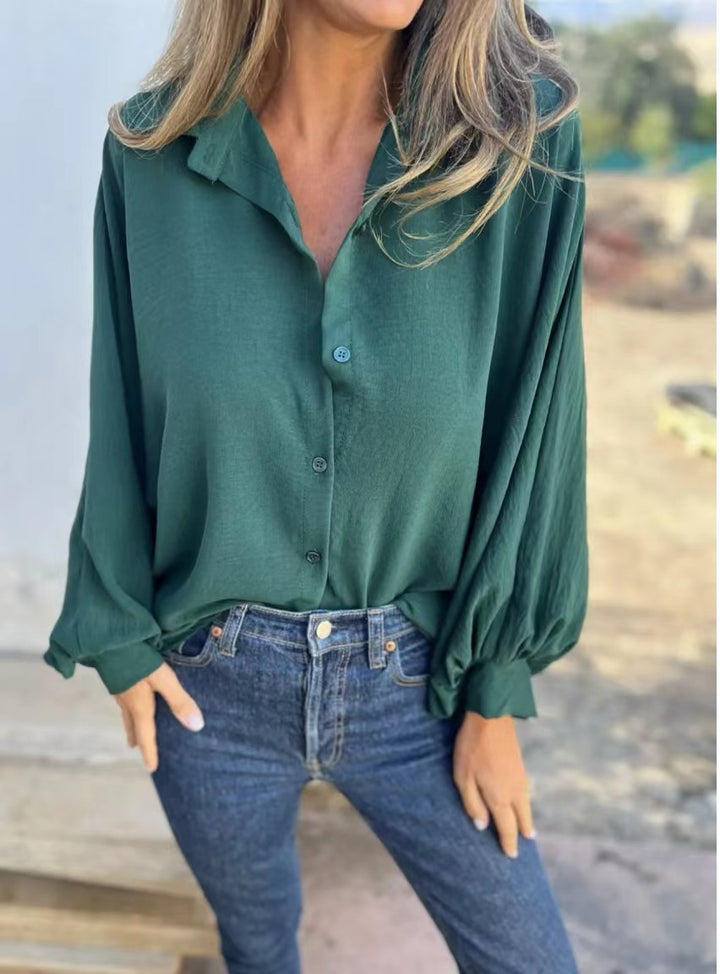 Damen Locker geschnittene Viskose-Hemdbluse mit Oversize-Schnitt und Ballonärmeln Drune