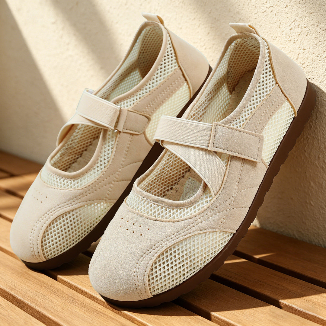 Damen nan atmungsaktive Mary-Jane-Walking-Halbschuh mit Klettverschluss und verstärkter Profilsohle Drune