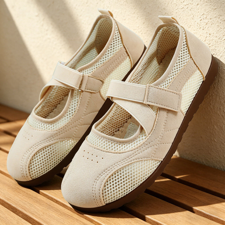 Damen nan atmungsaktive Mary-Jane-Walking-Halbschuh mit Klettverschluss und verstärkter Profilsohle Drune