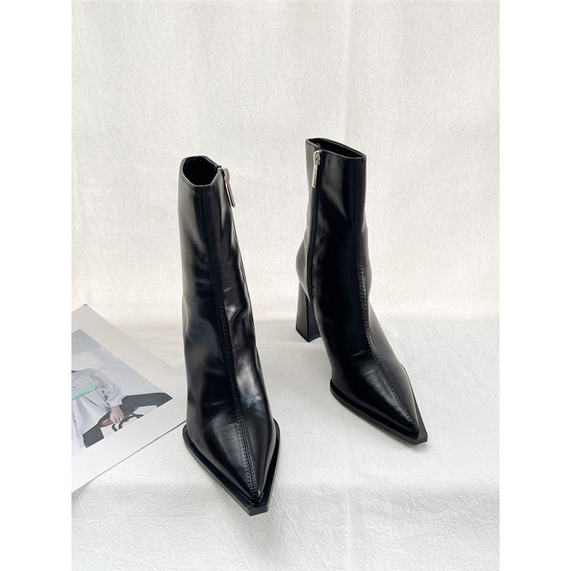 Damen Elegante spitz zulaufende Ankle‑Boots mit geometrischem Blockabsatz und schlankem Schaftschnitt Drune