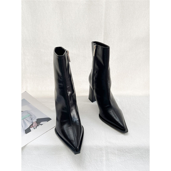 Damen Elegante spitz zulaufende Ankle‑Boots mit geometrischem Blockabsatz und schlankem Schaftschnitt Drune