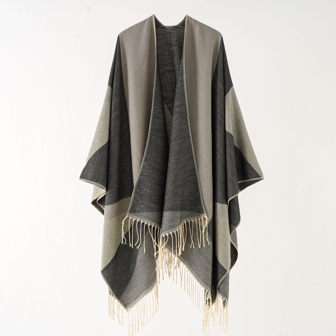 Damen Leichter reversibler Fransen-Umhang aus feiner Wollmischung Drune