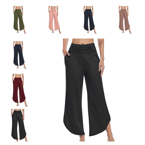 Damen Weite Palazzo-Hosen mit flexiblem Bund und seitlichen Schlitzen Drune