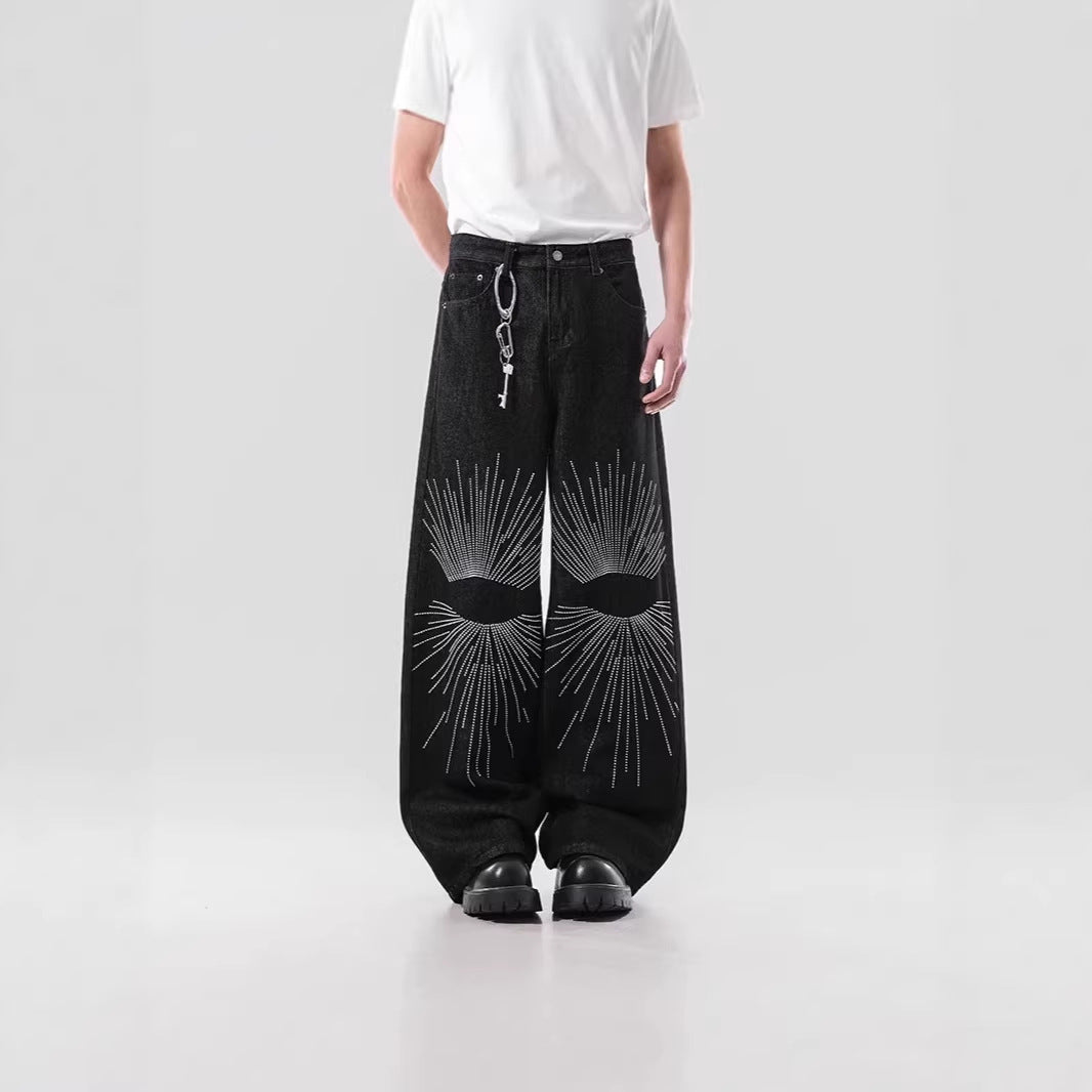 Herren Weitgeschnittene Denim-Jeans mit einzigartigem Grafikdesign Drune