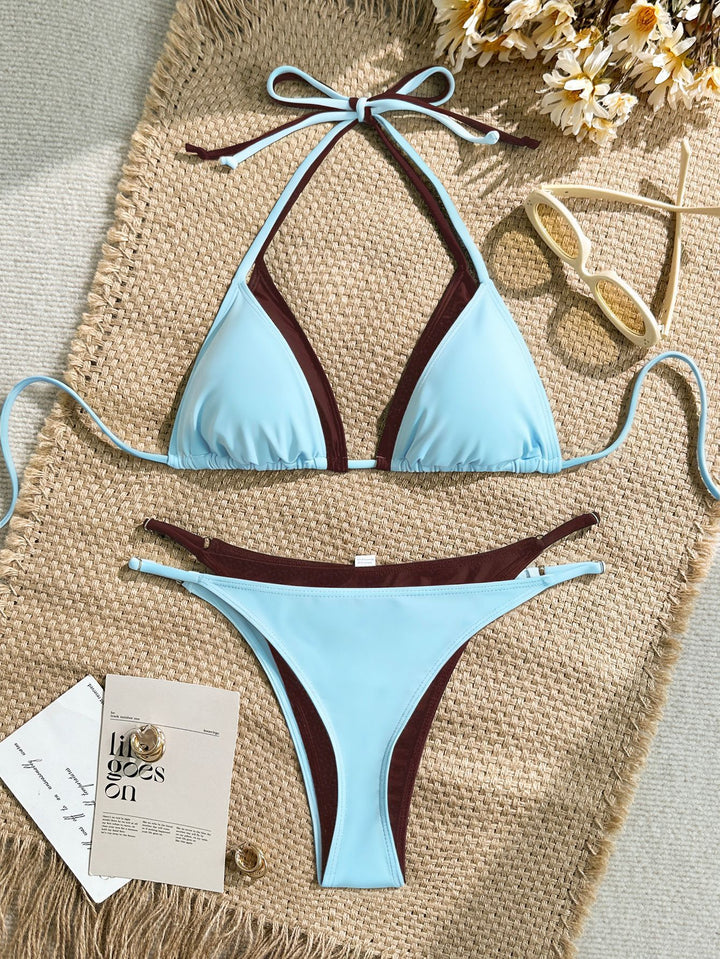 Damen Triangel-Bikini mit verstellbaren Trägern und kontrastrierendem Farbdesign Drune