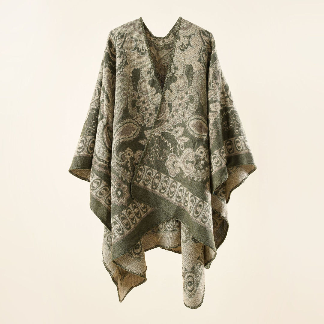 Damen Jacquard-gewebte Oversize-Ruana mit Ornamentik und offenem Kimono-Fall Drune