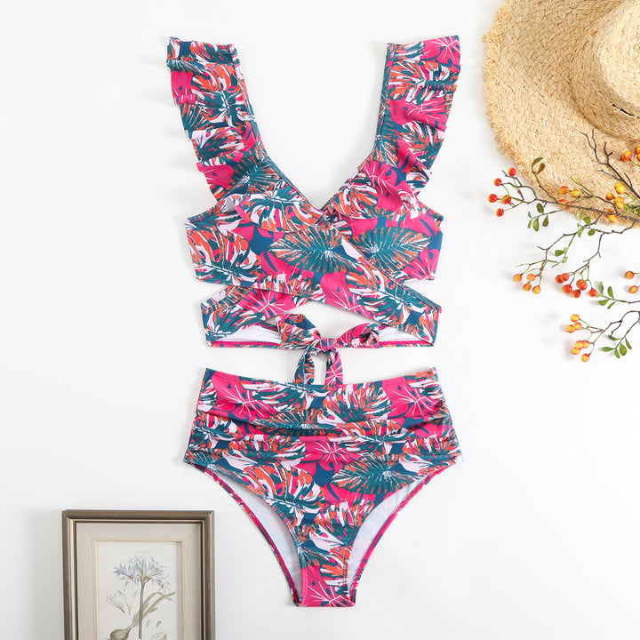 Damen Cropped Bikini-Set mit verspieltem Rüschendesign und elegantem Bindeträgersystem Drune