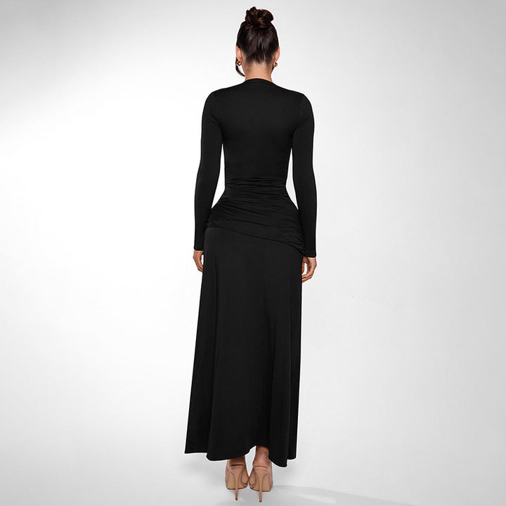 Damen Elegantes Maxi-Kleid mit tiefem V-Ausschnitt und schickem Wickel-Design Drune