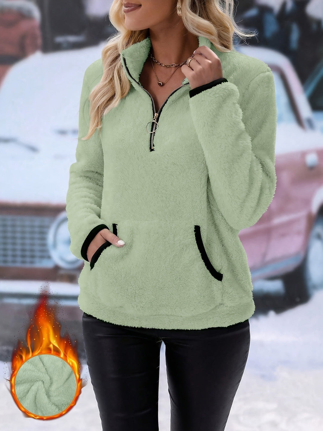 Damen kuscheliger Fleece-Pullover mit Hohen Kragen und Reißverschluss Drune