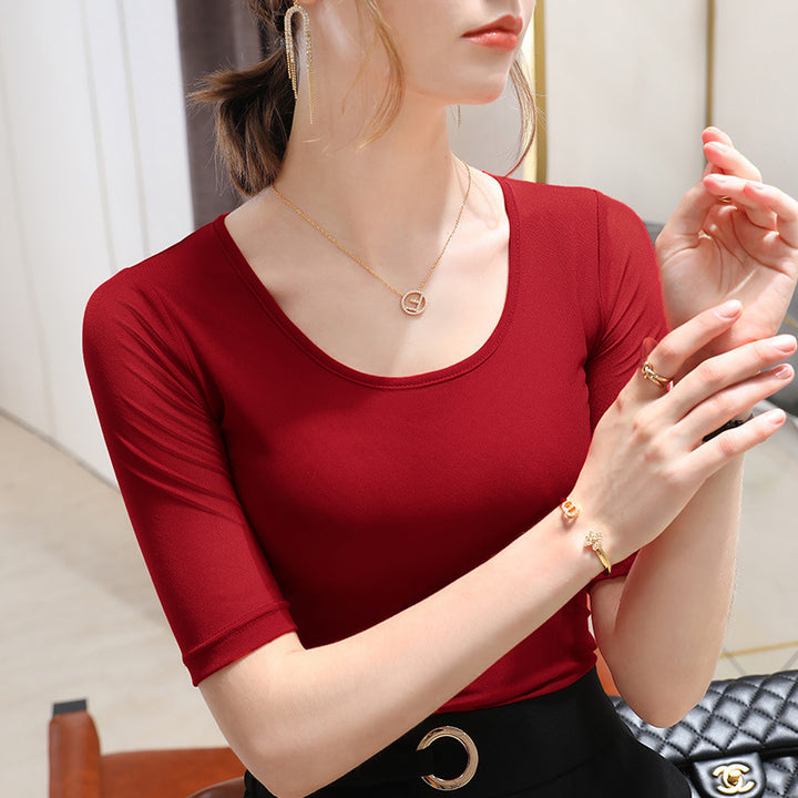 Damen T-Shirt mit elegantem Rundhalsausschnitt und feinen, transparenten Ärmeln Drune