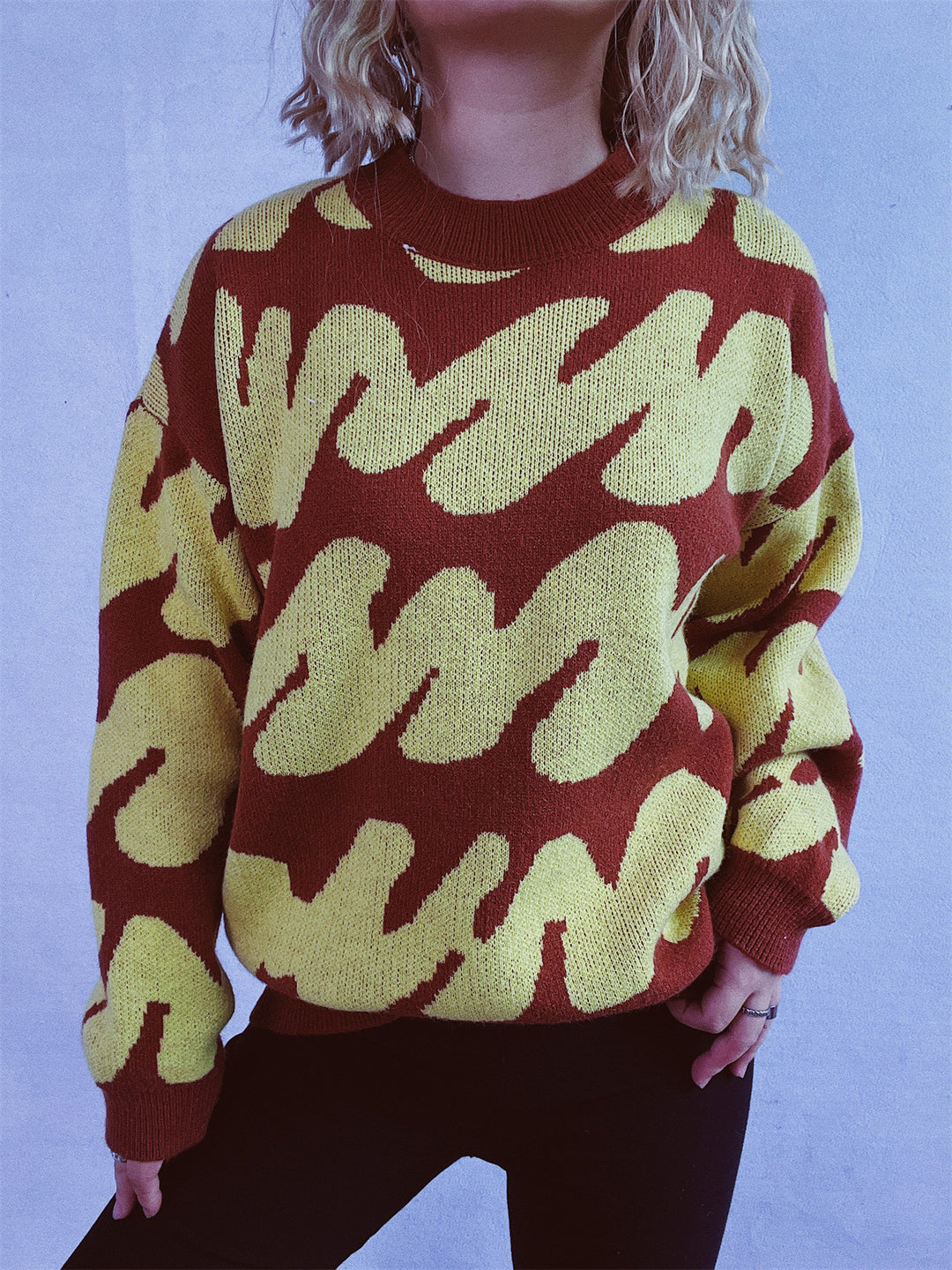 Damen Oversized Strickpullover mit auffälligem Muster Drune
